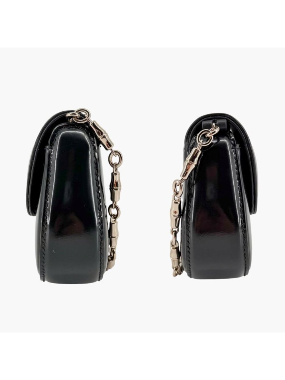 Gucci Bamboo Night Chain Turnlock Shoulder Bag Clutch Black Leather Small - Picture 9 of 15